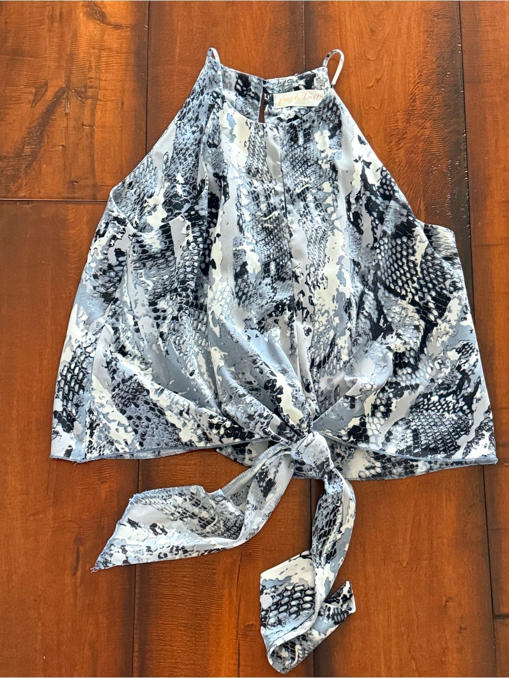 Fresh Tart Snake Skin Halter Top with Tie Detail - Black & Gray